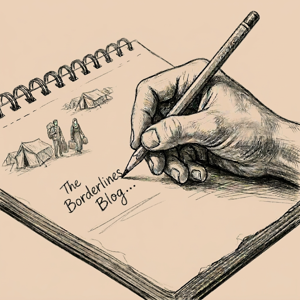 Hand holding pencil sketching journaling ideas on open spiral notebook
